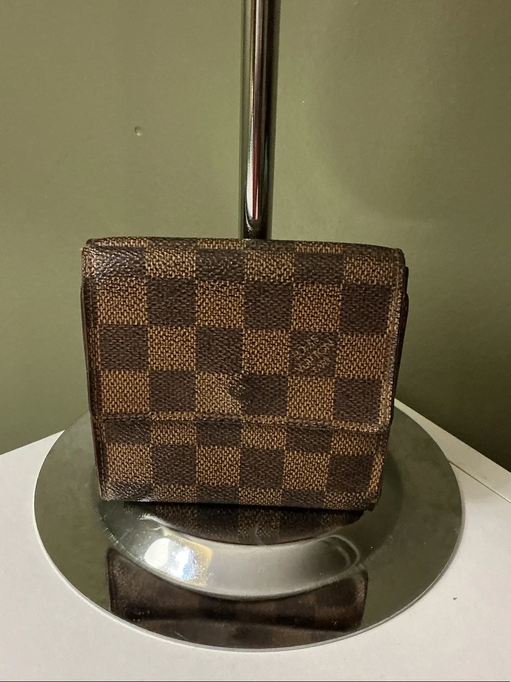 Louis Vuitton Brown Tan Damier Compact Wallet with Snap with COA